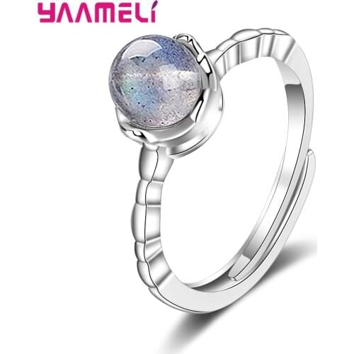 Retro Blue Moonstone Women/Men Mystic Finger Decoration Ring 925 Sterling Silver Natural Wedding Engagement Party Accessory