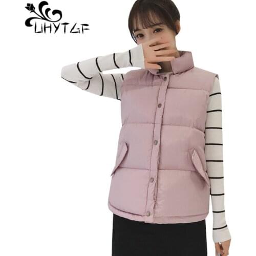 UHYTGF Spring autumn vests for women Single-breasted down jacket short waistcoat Sleeveless student vest female gilet femme 276