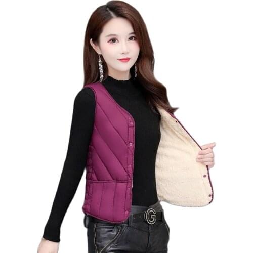 Winter Down Cotton Vest Women Plus Velvet 2021 New Lightweight Slim Short Inner Wear Warm Inner Tank Top Mother Waistcoat Thick