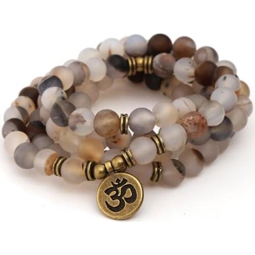 108 beads 8mm elastic adjustable Lotus life tree Buddha OM eye Chakra Reiki agate Onyx Yoga Bracelet necklace tth45