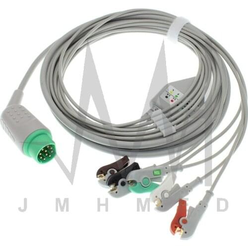10pin ECG EKG 3/5 Lead one-piece Cable and Electrode Leadwire for Siemens Patient monitor, Snap/Clip/VET Alligator clip