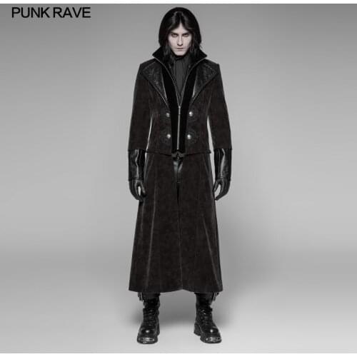 2019 Punk Rave Detachable Gentleman Style Pu Leather Gothic Steampunk Lapel Long Coat Jacket WY908Co