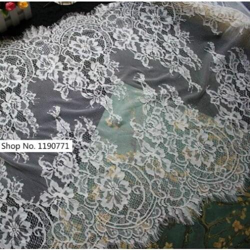 3 Meters Classical Old Design Nylon Full Dress Eyelash Lace Soft Black / Off White French Bilateral Chantilly Lace Fabric