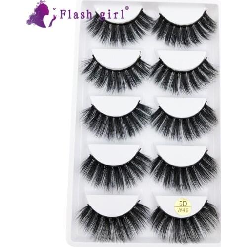 Flash Girl 5 Pairs 5D Natural Soft Silk Eyelashes Individual Eyelash Extensions Makeup Eyelash Packaging Box Custom