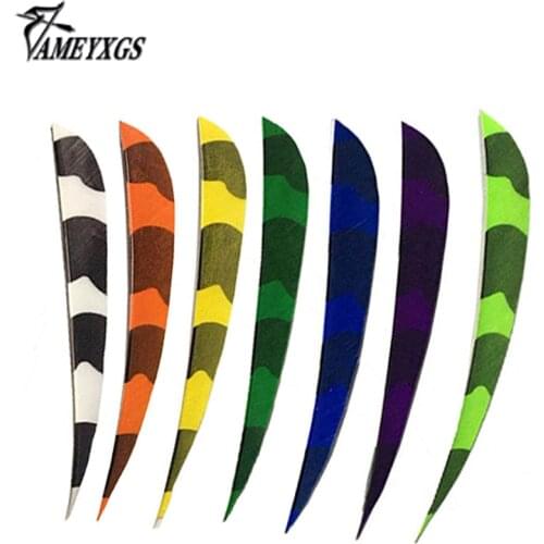 50pcs 5 inch Hunting Arrow Feather Stripe Parabolic Shape Turkey Vanes Archery Wood Bamboo Arrow Right Wing Natural Fletched 5"