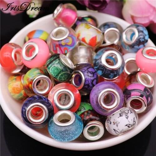 50pcs Lot Mixed Color Big Hole Spacer Murano Resin Beads Fit European DIY Jewelry Pandora Bracelet Chain Bangle Making Necklace