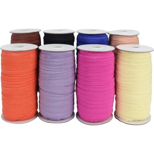 50Yds 5/8"16mm Solid Color Pink Fold Over Elastic Ribbon For Hair Ties Headwear Sewing Elastic Band Decoration Crafts