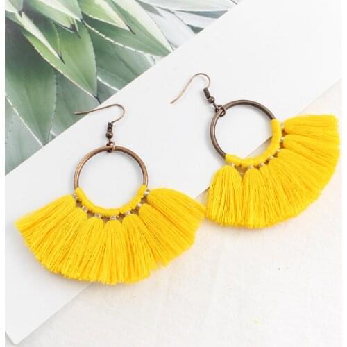 Bohemian Style Bronze color Hollow Circular Tassels Earrings hanging Fan tassel Folk-custom tassel Gold Brincos Female jewelry
