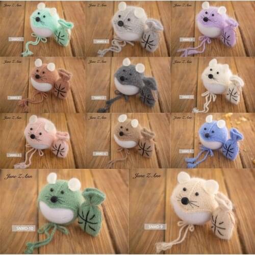 Jane Z Ann Newborn baby photo props handmade multi-colors crochet mouse hat+rice bag studio shooting creative idea prop baby hat