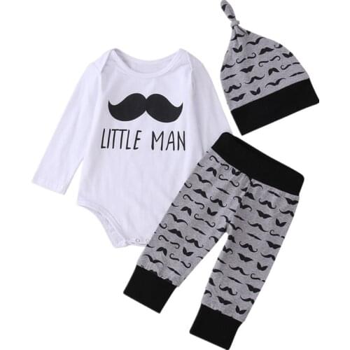 Newborn Toddler Infant Baby Boy Girl Moustache Romper Top Pant Leggings Outfits Set 3pcs Clothes 0-18M