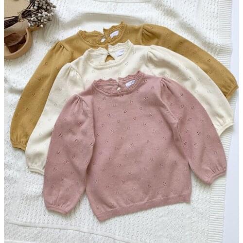 Korean Style Spring Autumn Kids Knitting Pullovers Tops Long Sleeve Solid Color Baby Girls Sweaters Baby Knitting Clothes