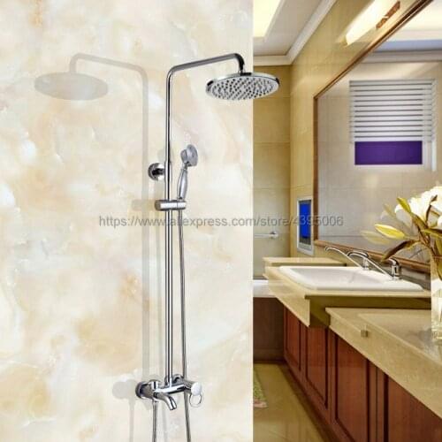 Bathroom Rainfall Shower Faucet Set Mixer Tap With Hand Sprayer Single Handle Wall Mounted chrome Bcy334