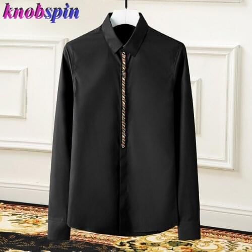 Europe Fashion Brand men Shirt 2019 Manual Beading design Chemise homme High quality Business mens shirts Slim Casual Camisa 4XL