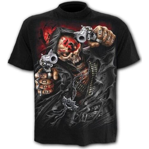 Double Gun Skull Mens T-Shirts Punk Style 3D Shirts New O-neck t-shirt Summer Fashion Tops Boys Clothing Large size Streetwear