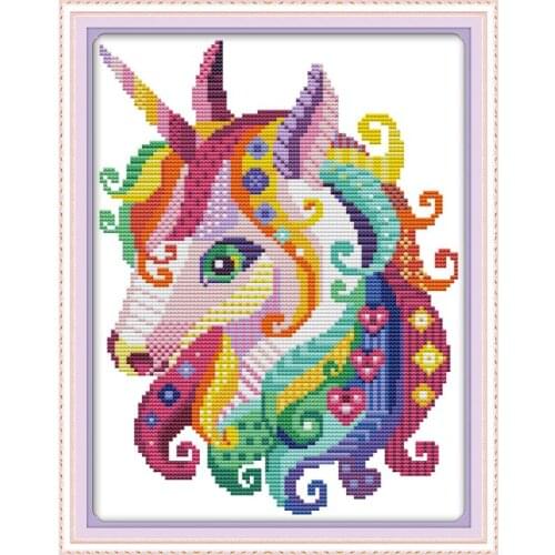 Joy Sunday Unicorn Cross Stitch Pattern 14CT Needlework Painting Chinese Cross Stitch DIY Set Embroidery Stamped Kits Home Decor