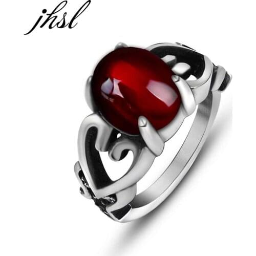 JHSL Red Blue Stone Men Rings Stainless Steel Fashion Jewelry Christmas Gift Wholesale US Large Size 6 7 8 9 10 11