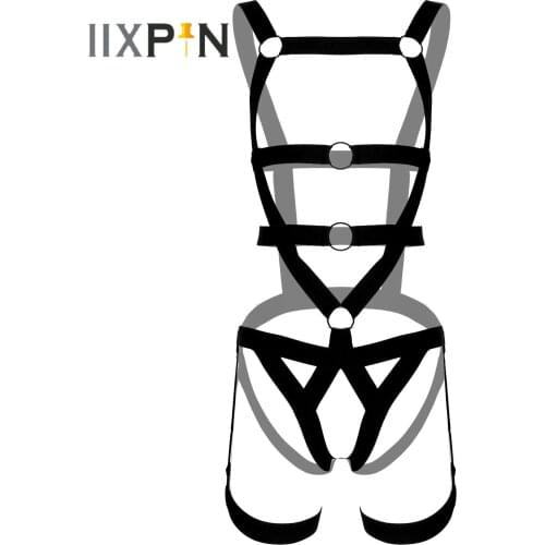 Mens Double Shoulder Straps Romper with Leg Ring Erotic Body Shoulder Chest Elastic Harness Belt Night Club Pole Dancing Outfits