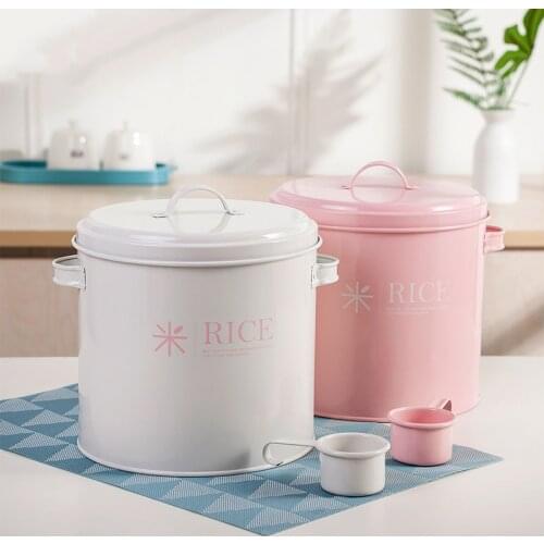 2.5/5/10KG Sealed Rice Bucket Flour Storage Box Iron Sheet Washing Powder Bucket Grain Dispenser Dog Cat Food Storage Container