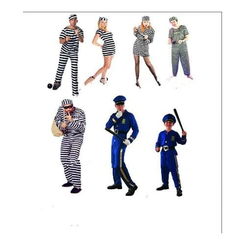 Fancy Dress Game Black and white stripes prison garb Adult Costume Halloween Performance clothes Thief and the police clothing