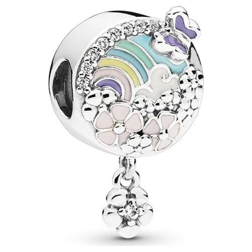 Colorful Enamel Flower Pendant Fit Original Pandora Charms Bracelet Rainbow Clouds Butterfly Beads DIY Jewelry for Women Pulsera