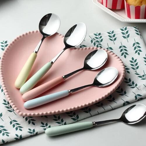 Candy color ceramic stainless steel spoon childrens food supplement spoon solid color childrens environmental protection spoon