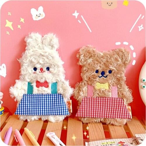 Kawaii furry pencil case ins Japanese cute plush bear rabbit stationery pencil case girl heart brush decoration storage bag