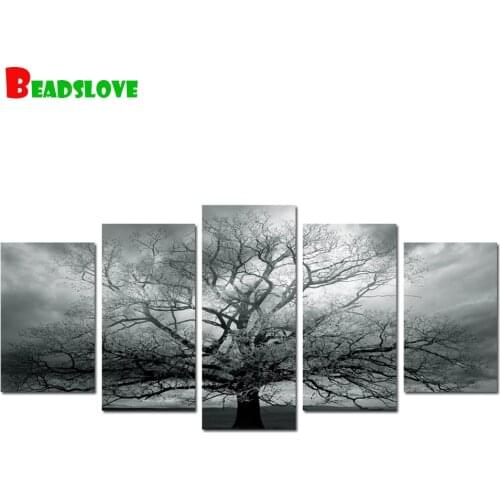 Diamond Painting Winter Big Tree, Abstract 5 pieces Painting Cross Stitch Handicrafts DIY Diamond Embroidery Home Decoration