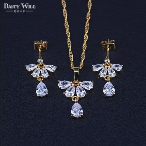 Butterfly White Created Emerald Gold Color Bridal Jewelry Sets For Women Earrings Necklace Pendant Free Gift Box