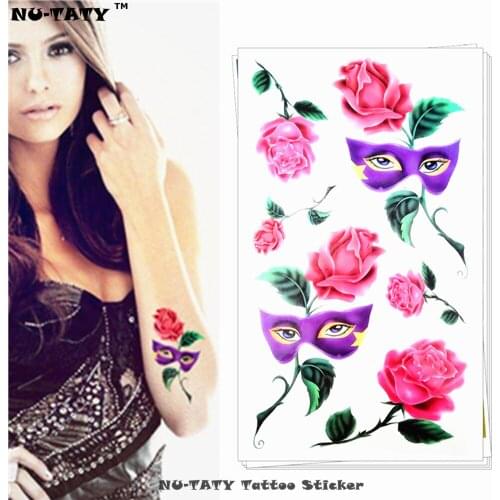 Nu-TATY Rose Mask Temporary Tattoo Body Art Arm Flash Tattoo Stickers 17*10cm Waterproof Fake Painless Tattoo Sticker