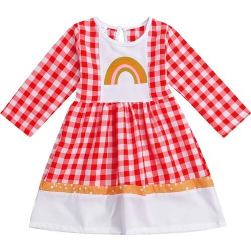 Newborn Autumn Spring Babys Clothes Princess Long Sleeve Dress With Plaid Rainbow Pattern High Waist Childrens Clothing Set