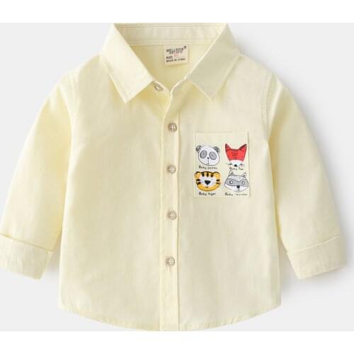 Casual Spring Boys Shirts Cotton Quality Turn-down Collar Cute Cartoon Summer Kids Childrens Clothes