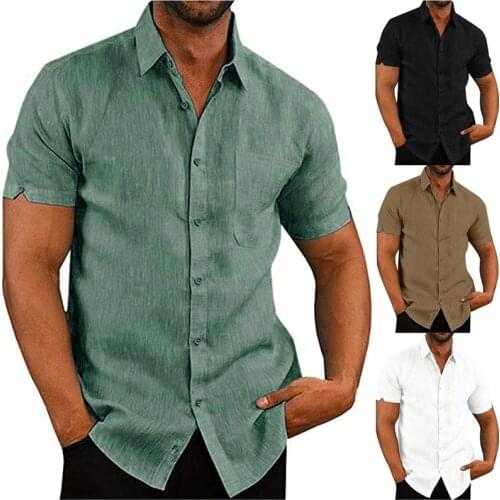 Mens Shirts Casual Summer Male Linen Short Sleeve Shirts Mens Solid Color Breathable Business Shirt Clothing