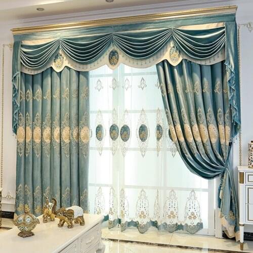 Chenille Stitching Thick Embroidered Cloth Curtains Finished Custom Blackout Curtains for Living Dining Room Bedroom
