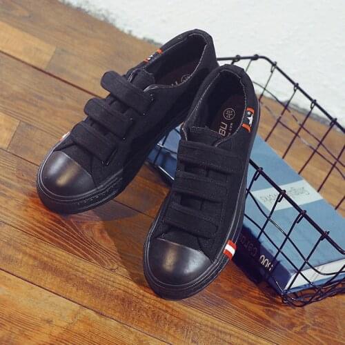 Shenxuanny New Spring Autumn Breathable Hook & Loop Canvas Womens Flat All black Casual Casual Shoes EUR 35-39
