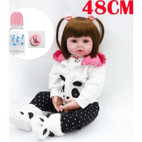 19"48CM bebes Reborn cotton body real baby silicone vinyl reborn dolls with panda clothing magnetic pacifier bottle