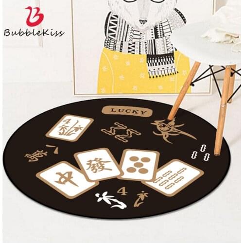 Bubble Kiss Modern Soft Chinese Mahjong Poker Pattern Round Rug Home Sponge Double Good Touch Carpet for Living Room Bedroom Mat