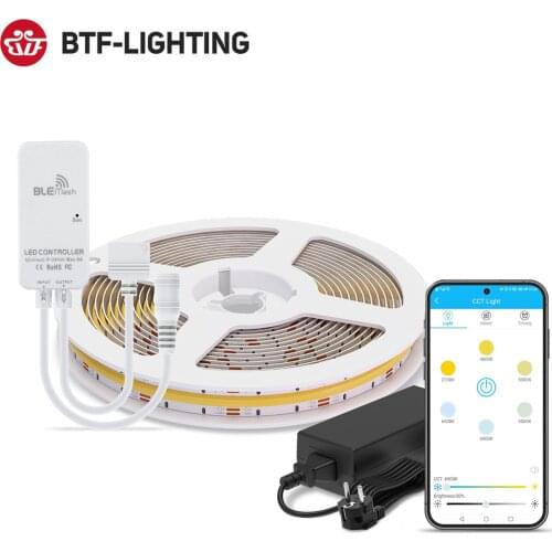 DC24V Bluetooth Mini APP FCOB CCT LED Light Strip Kit Warm White with White Dimmable High Density Flexible COB RA90 Led Lights