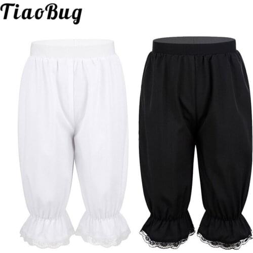 TiaoBug Kids Solid Color Quick Drying Lightweight Loose Lace Trim Bloomers Comfy Elastic Waistband Pants for Girls Dance Costume
