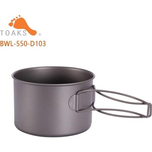 TOAKS Camping Titanium Bowls 550ml With Titanium Folding Handles Folding Bowls Cookware D103MM & D118MM