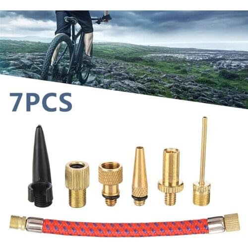 7pcs/set Bicycle Air Pump Valve Adapters Multifunction Inflator Nozzle Tube Kit fit for Basketball Football Volleyball etc