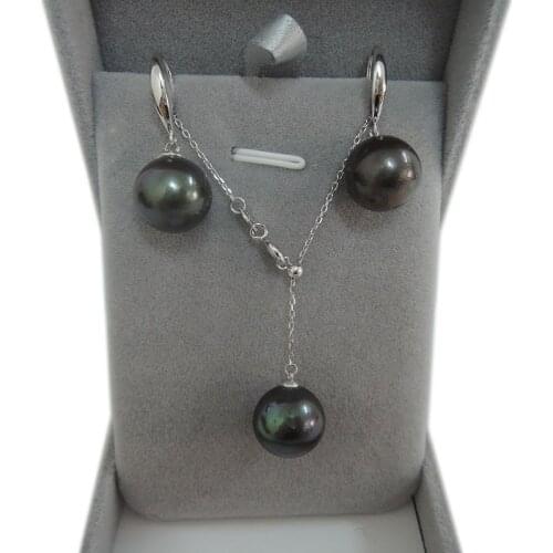 BIG PEARL PENDANT,100% NATURE FRESHWATER PEARL,JEWELRY SET,perfect round BIG BLACK PEARL,big black round 925 SILVER earring
