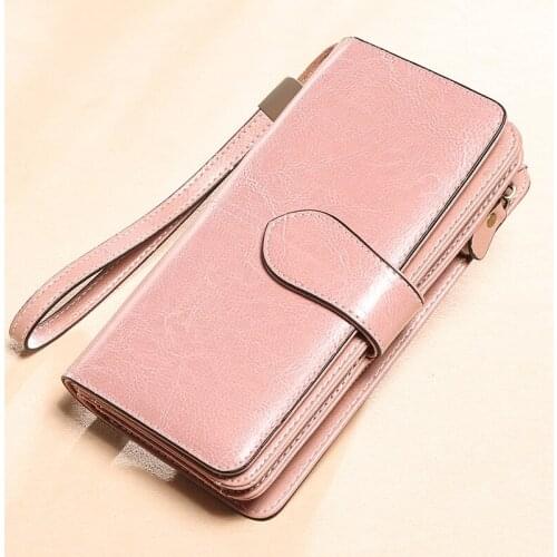 Womens wallet genuine leather long large-capacity clutch bag Hasp zipper Female coin purse Phone card Wallet portemonnee dames