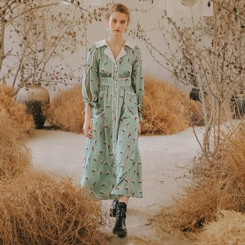 Spring Original Design Summer Women Vintage French Pajama Style Dresses Floral Print Casual Loose Vacation Satin Dress