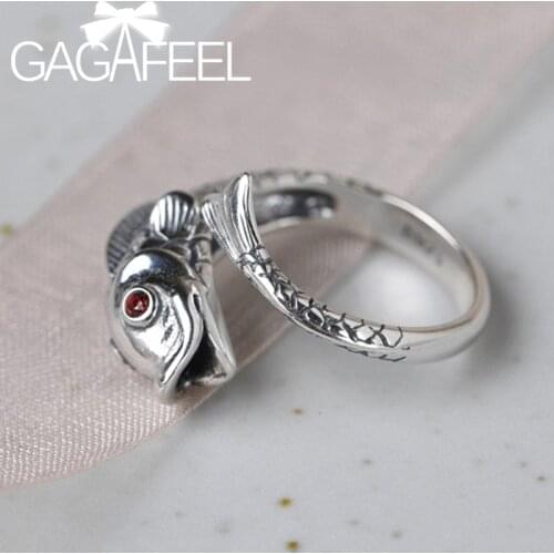 GAGAFEEL 925 Sterling Silver Vintage Ring Opening Carp Pattern Resizable Rings For Women Party Gift Fashion Fine Jewelry