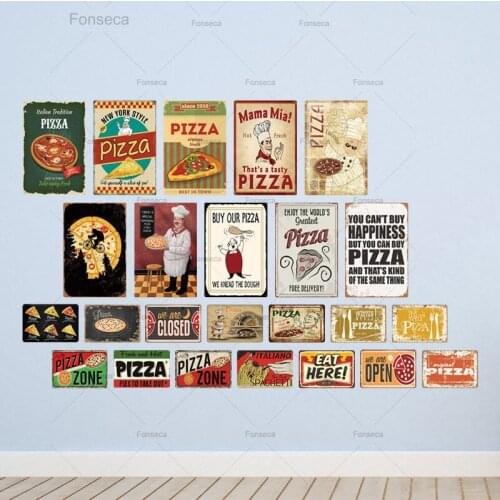 Pizza Zone Tin Sign Plaque Metal Vintage Metal Sign Wall Decor for Cafe Bistro Restaurant Pizza Zone Decorative Metal Plate