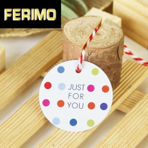 100pcs Just For You Paper Gift Tags White Round Colorful Dots Garment Tags Party Paper Box Packing Paper Label Cards Hang Tags