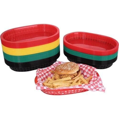 12pcs Hamburger Serving Tray Set 24pcs Checkered Food Wax Paper French Fries Basket Paper Dishes Restaurant Supplies