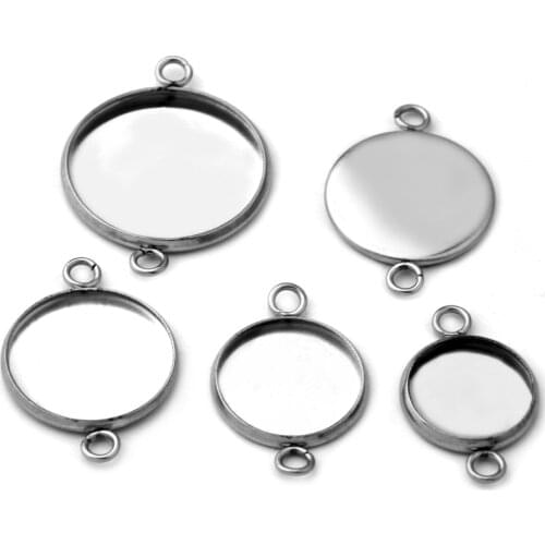 20pcs 8/10/12/14mm Stainless Steel Double Circle Round Pendant Blank Jewelry with Bezel Setting Tray Cameo Cabochons Accessories