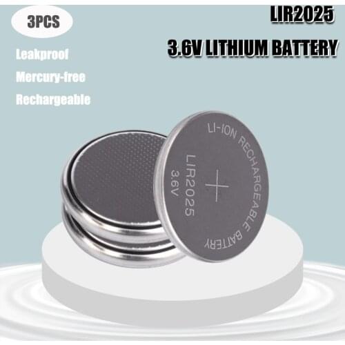 3PCS NEW LIR2025 Rechargeable Battery for BMW Car Key Li-ion Battery Button/Coin Cell 3.6V 30mAh Repleace CR2025