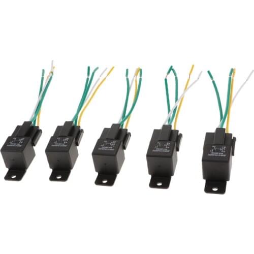 5Pcs 4 Pin Wire SPST Relay Socket Harness Connector Car Marine DC 24V 40A